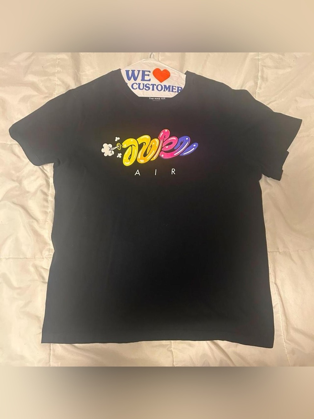 Nike Black T‑Shirt with Yellow Pink and Blue Bubble 'Air' Logo